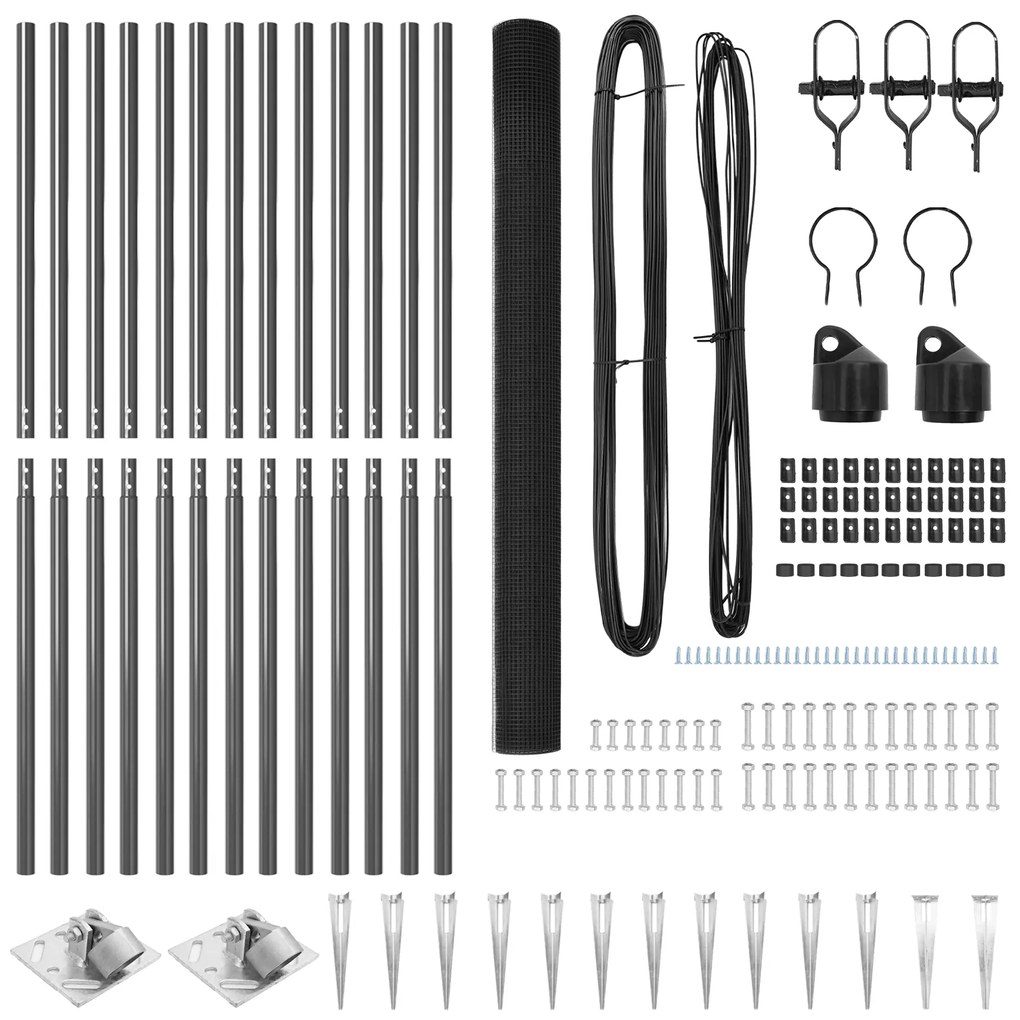 Conjunto de Postes de Cerca Conjunto de 2 Cinza Metal 25 x 1,5 m