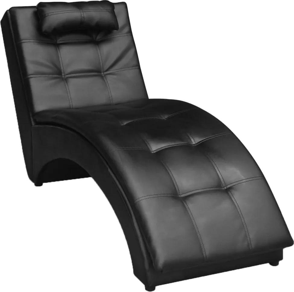 Chaise longue com almofada couro artificial preto