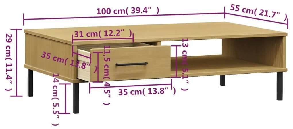 Mesa de Centro Lucacho com Gaveta em Madeira de Pinho - Cor Natural -