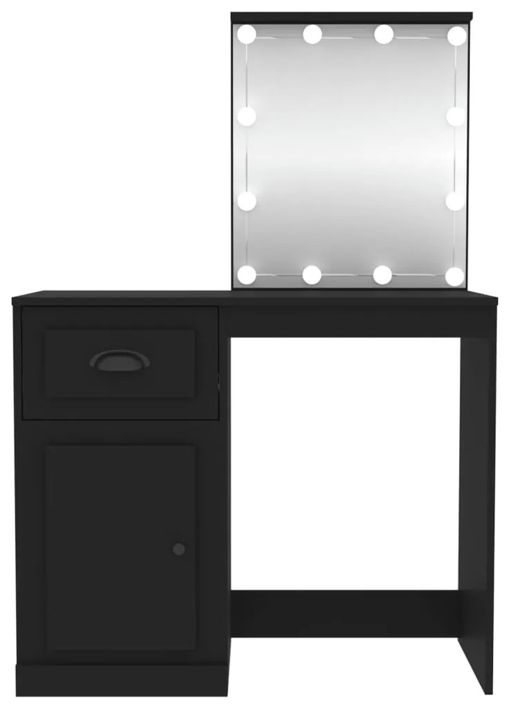 Toucador com luz LED 90x50x132,5 cm derivados de madeira preto