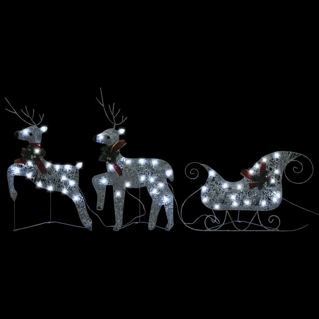 Decoração de Natal renas/trenó exterior 60 luzes LED prateado