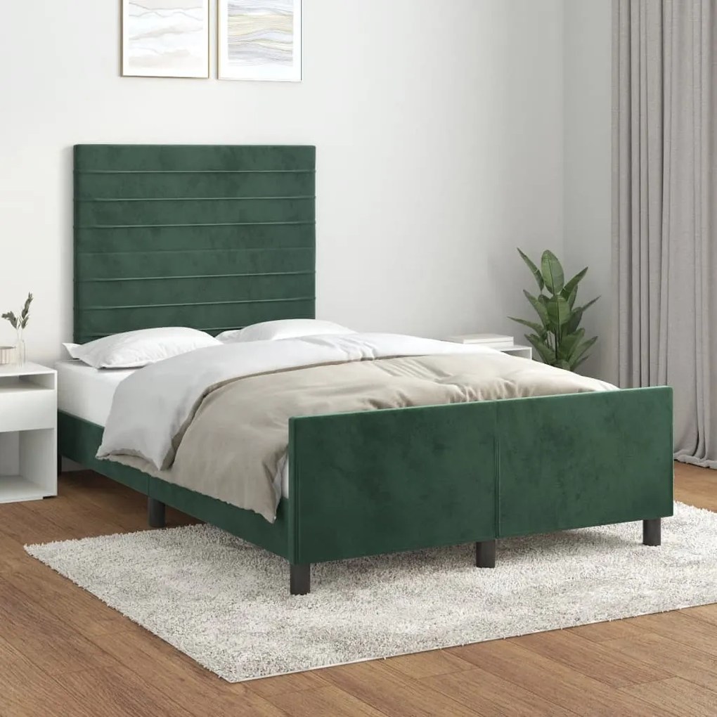 Estrutura de cama c/ cabeceira 120x200 cm veludo verde-escuro