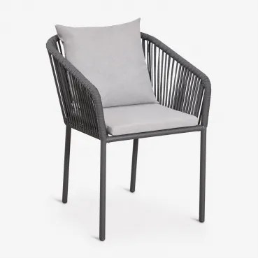 Cadeira De Jardim Com Apoios De Braços Em Corda Trançada Arhiza Classic Cinza Grafito - Sklum