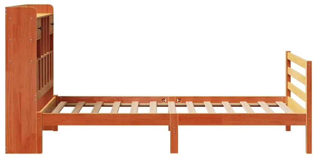 Cama com estante sem colchão 75x190cm pinho maciço castanho-mel