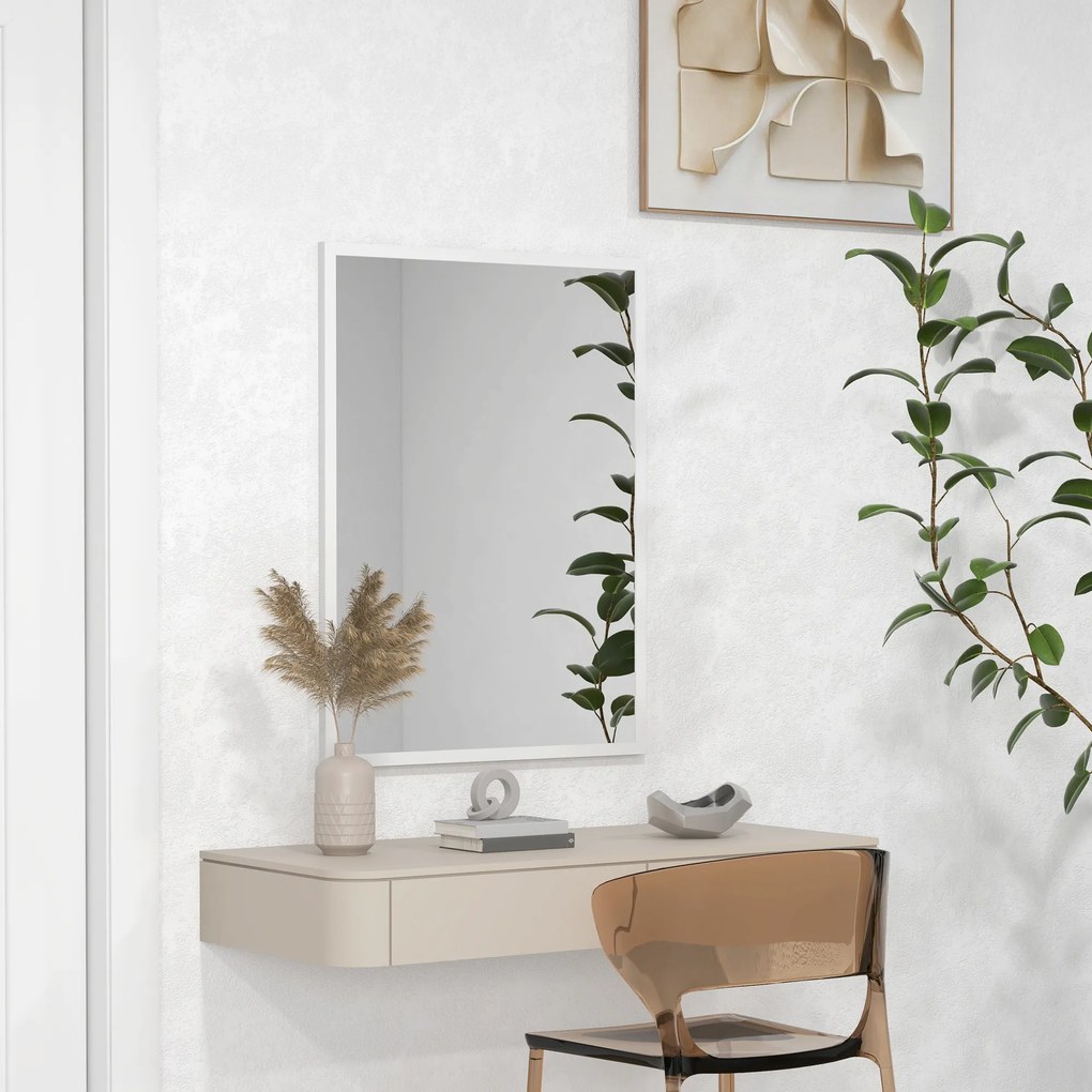 Espelho de parede retangular 60 x 80 cm, moldura em MDF branco