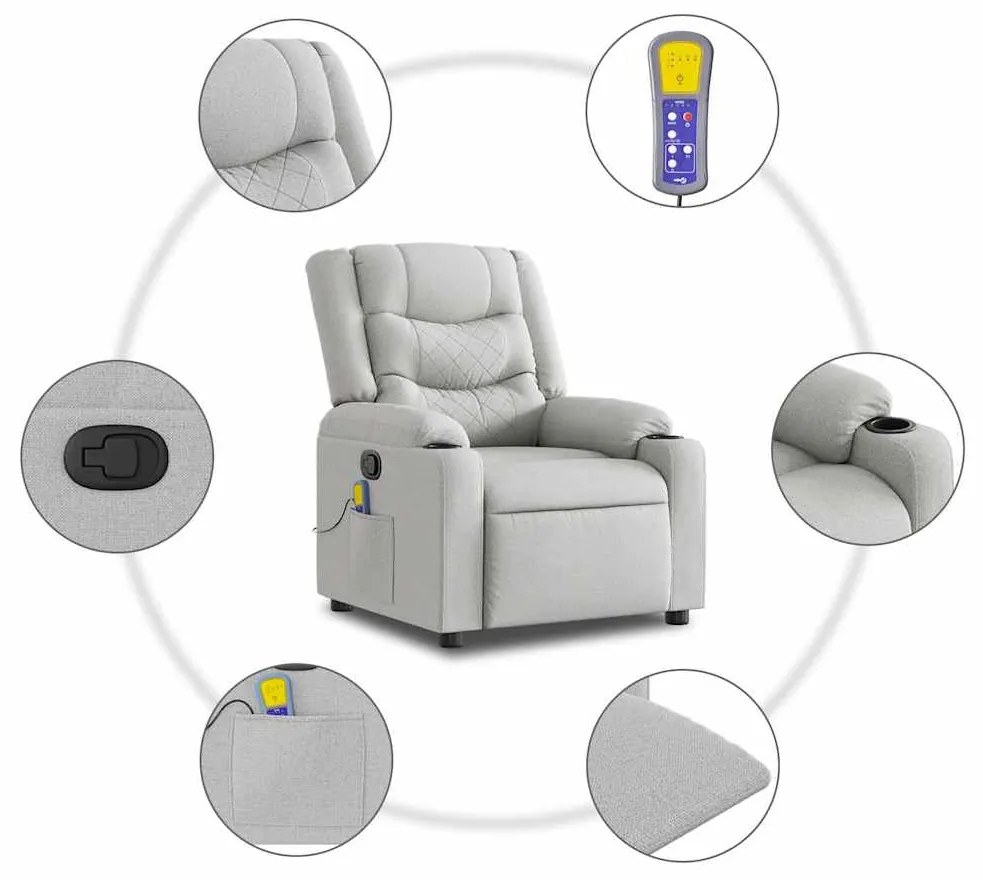 Cadeira de massagem reclinável tecido cinzento