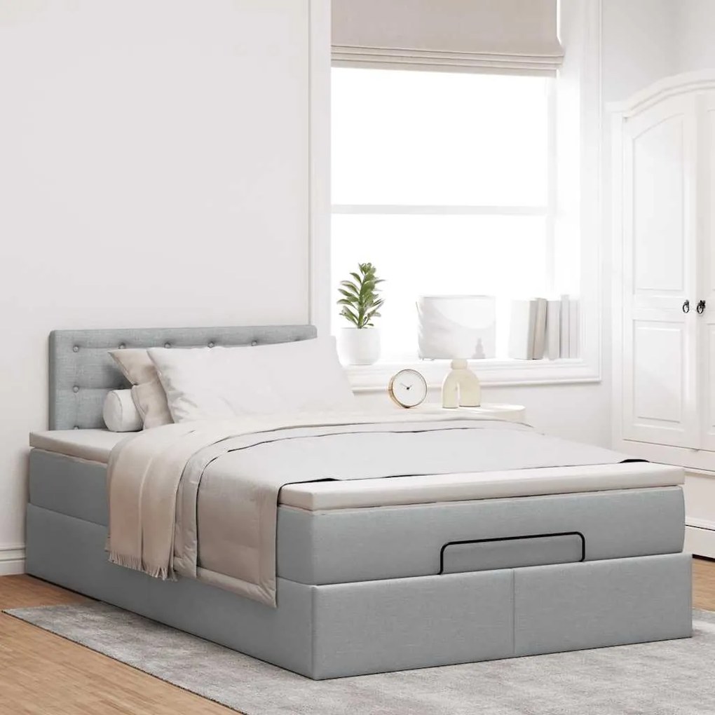Cama otomana com colchão 120x190 cm tecido cinzento claro