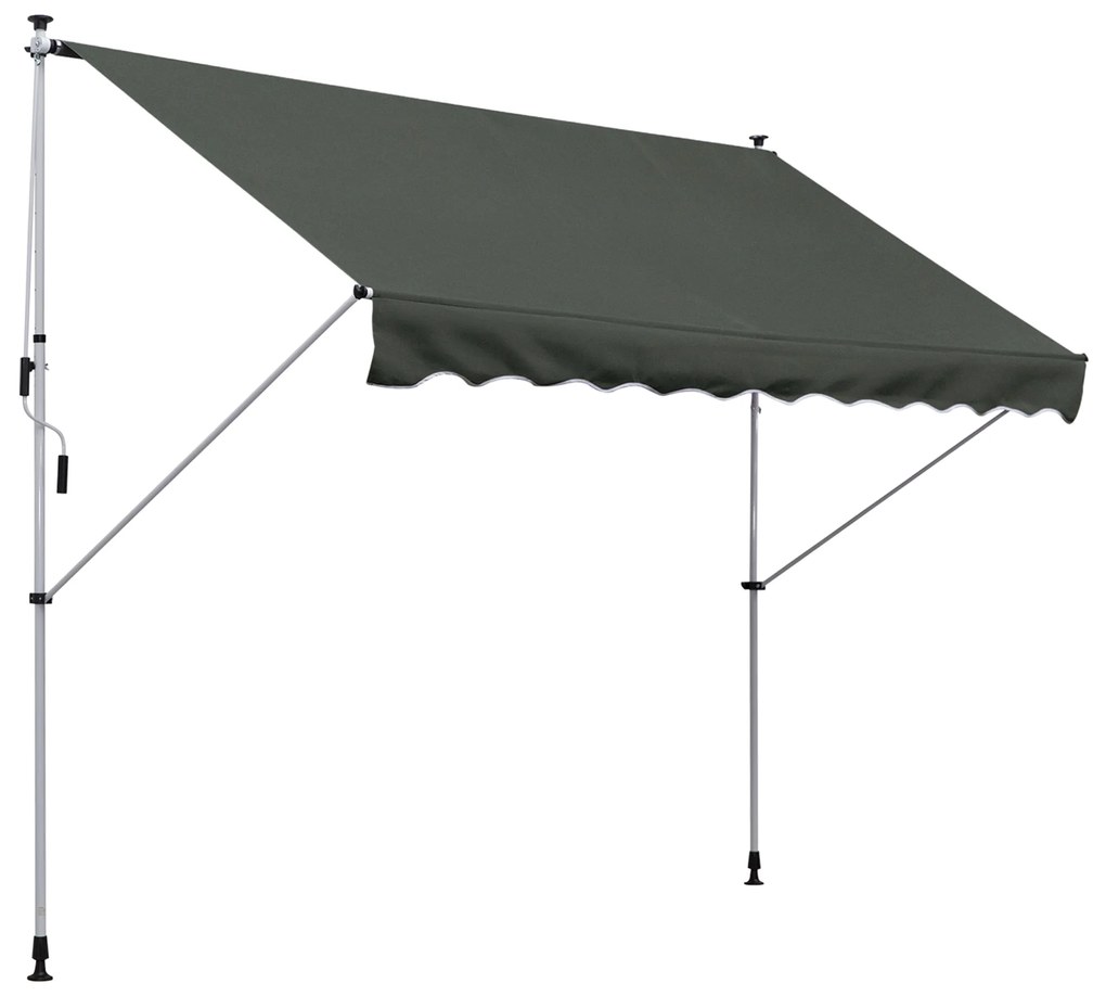 Toldo Manual Retrátil para Exterior 300x150x170-280cm Toldo Enrolável Altura Ajustável com Manivela Proteção Solar para Terraço Balcão Jardim Cinza