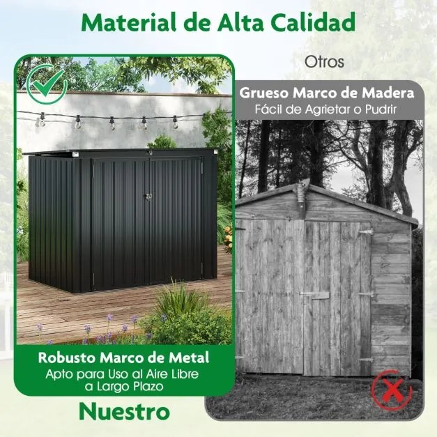 Abrigo de jardim exterior com fechadura com aberturas duplas 2 portas Estrutura metálica galvanizada Cinzento