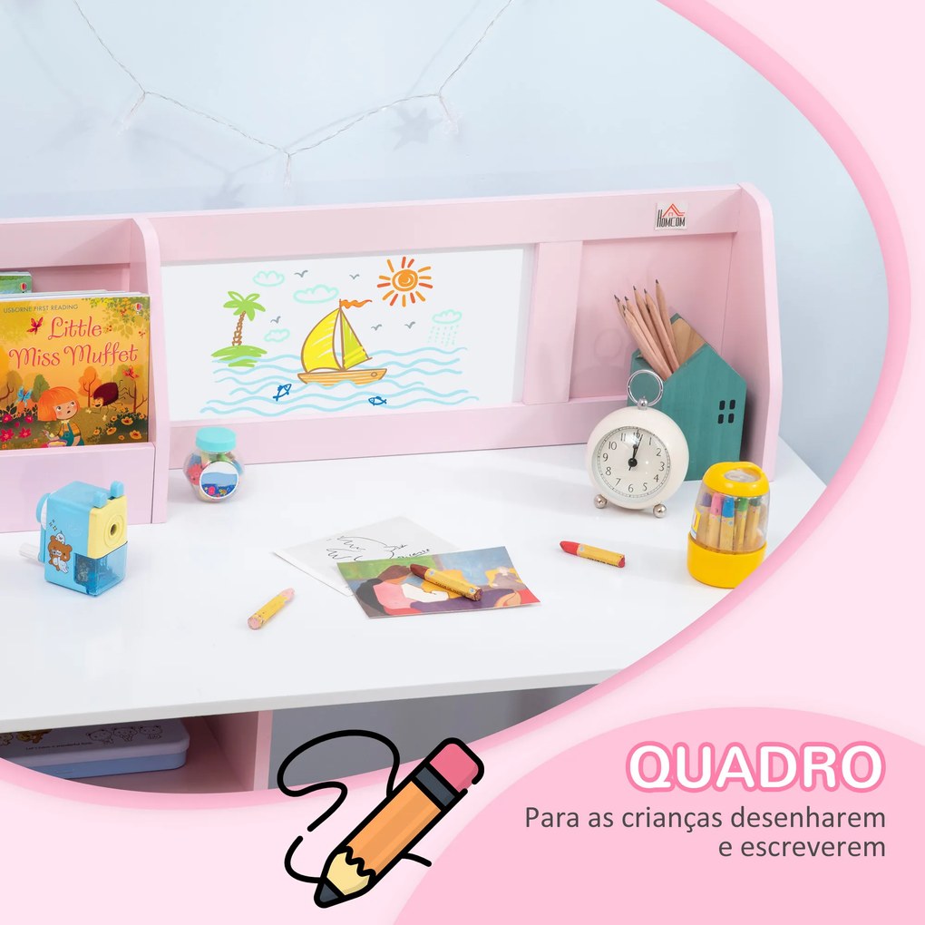 Conjunto de Mesa e Cadeira Infantil de Madeira com Quadro Branco Mesa de