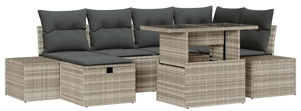 Conjunto de Sofá de Jardim de 7 Peças com Almofadas Cinza Claro em Rat