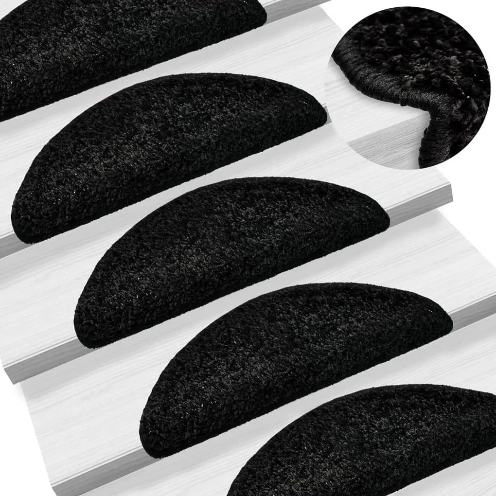 vidaXL Tapetes de escadas 10 pcs 56x17x3 cm preto