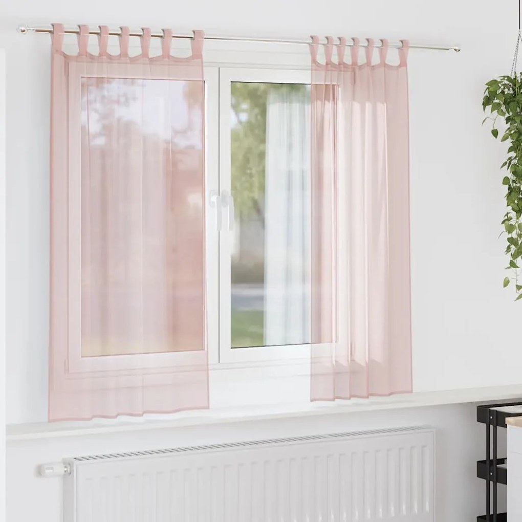 vidaXL Cortinas de voile com laços 2 pcs rosa-claro 140x140 cm