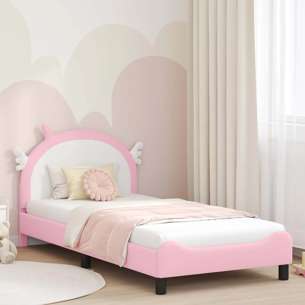 vidaXL Estrutura de Cama Infantil com Cabeceira Rosa 90 x 190 cm PU