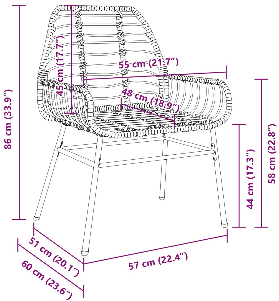 Conjunto de Jantar de Jardim 5 Peças Castanho Vime PE