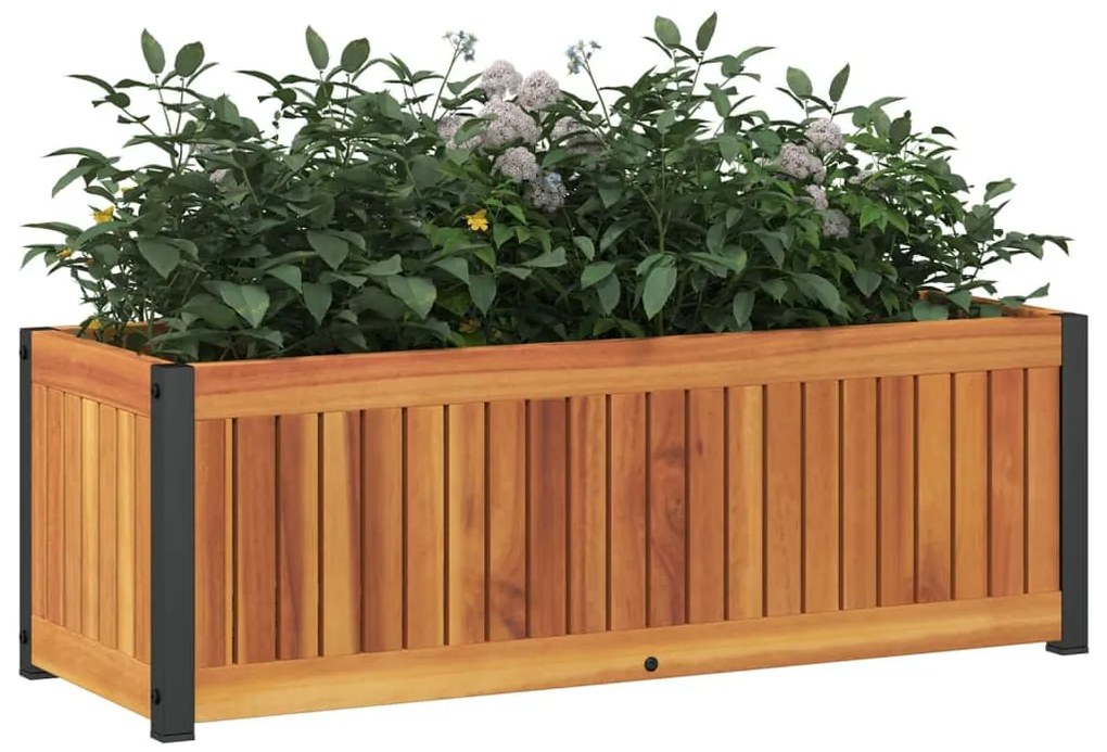 Vaso/floreira de jardim 80x30x27,5 cm acácia maciça e aço