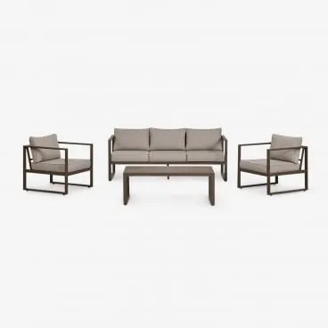 Conjunto De Jardim Com Sofá De 3 Lugares, 2 Poltronas E Mesa De Centro Em Alumínio Lipov Castanho Chocolate - Sklum