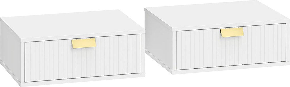 HOMCOM Conjunto de 2 mesas de cabeceira de parede, mesas de noite suspensas com gaveta ondulada, 40 x 30 x 15 cm, branco | Aosom Portugal