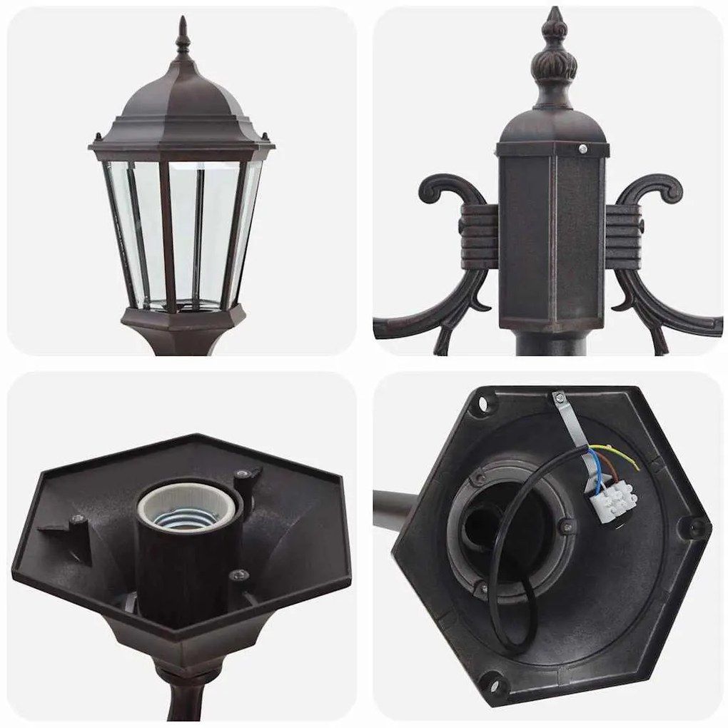 Poste de Luz de Jardim vidaXL 2-Lâmpadas E27 Bronze 220 cm Alumínio
