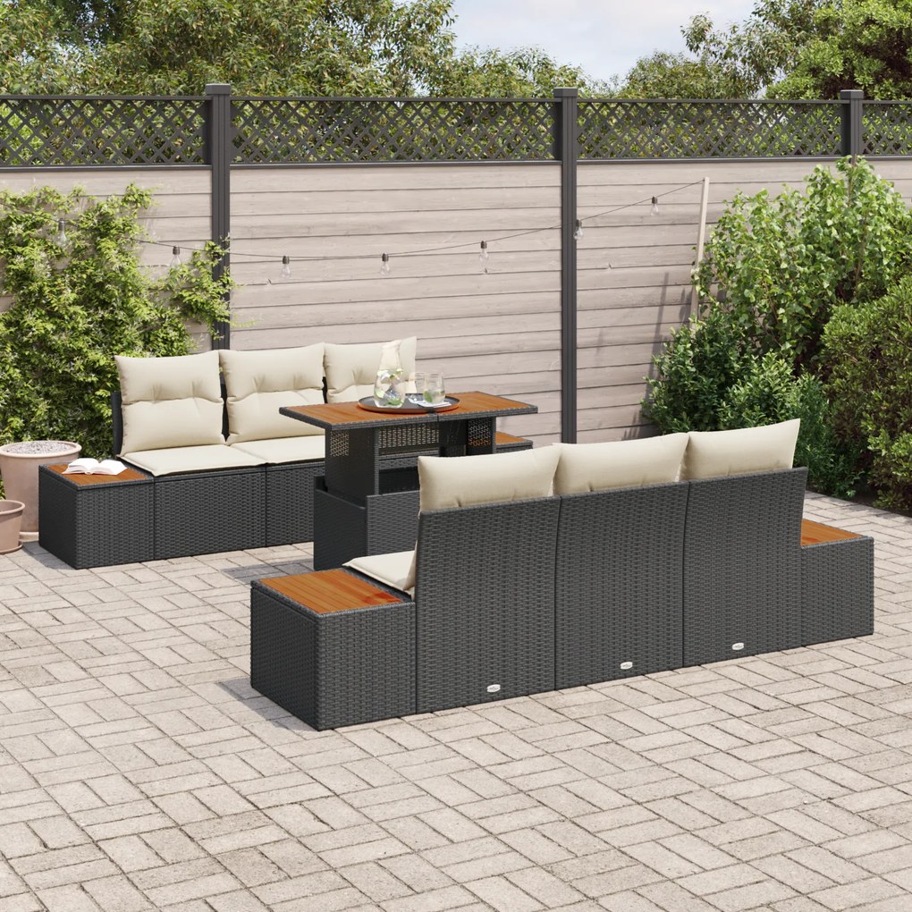 Conjunto de Sofá de Jardim de 7 Peças com Almofadas Rattan Polímero Pr
