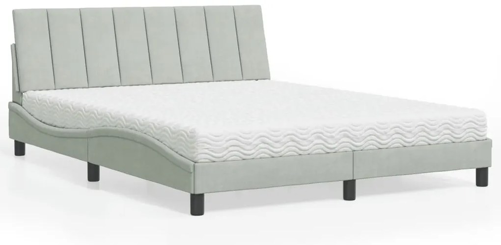 Cama com colchão 160x200 cm veludo cinzento-claro