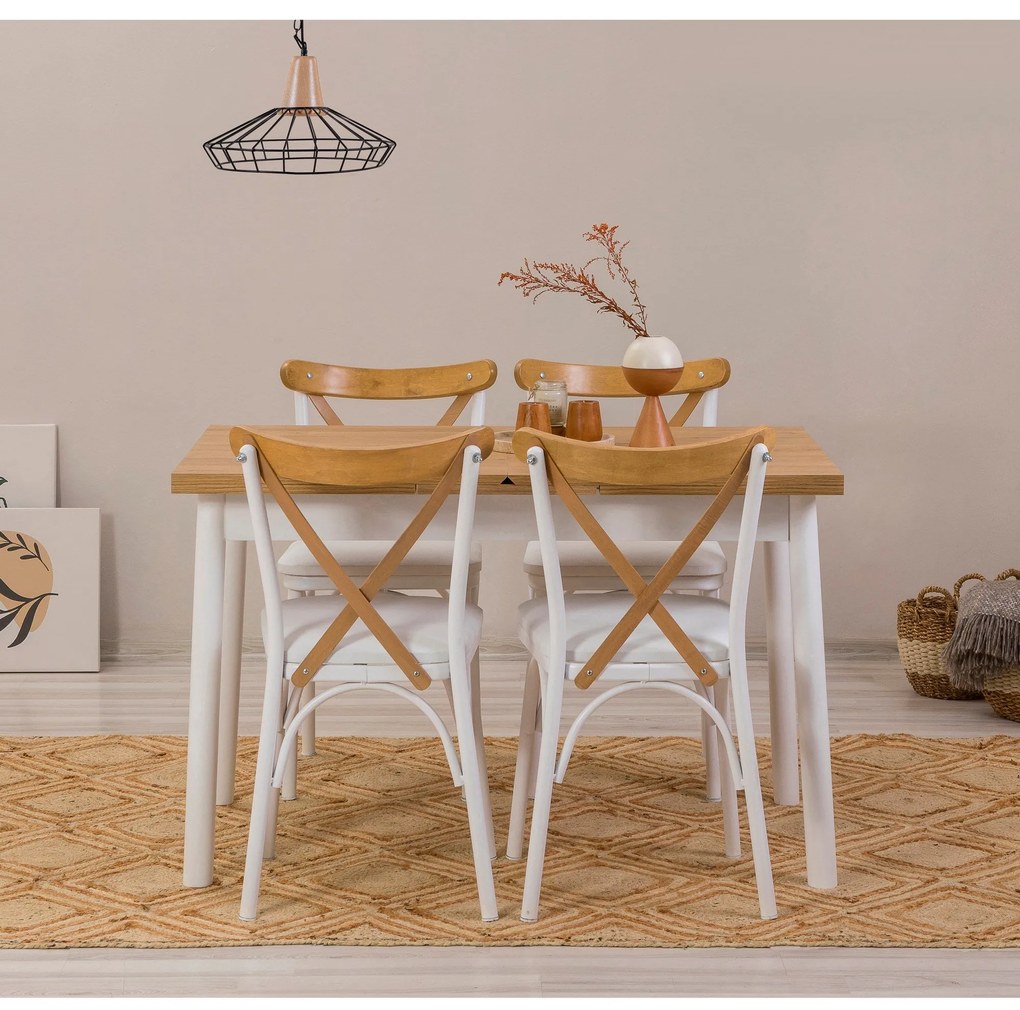 Conjunto de Mesa de Jantar Extensível Oliver – Branco – Mesa: 120x77x7