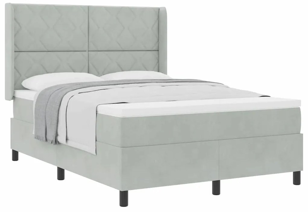 Cama Box com Colchão vidaXL Cinza Claro 140x200 cm Veludo