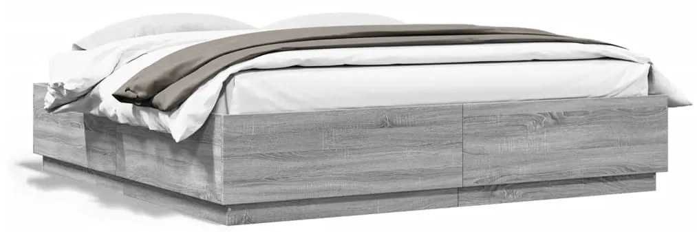vidaXL Estrutura de cama c/ luzes LED derivados madeira cinza sonoma