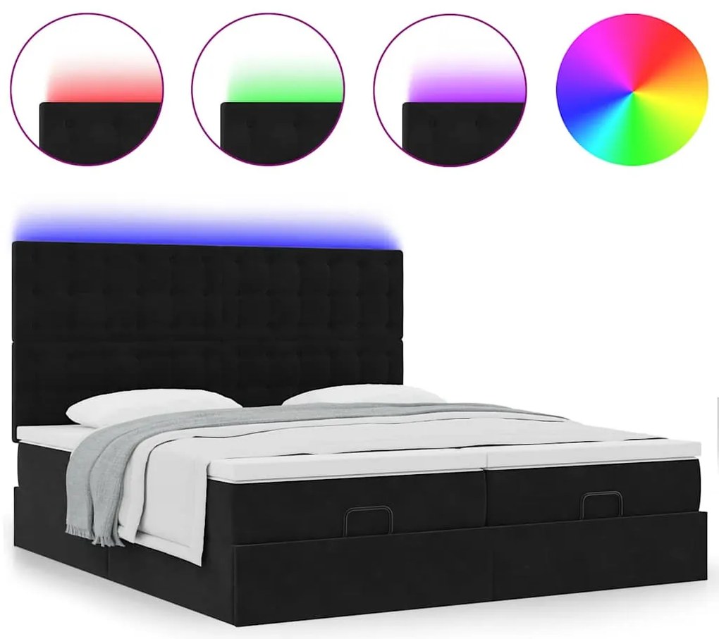 Estrutura de cama otomana com colchões 200x200cm veludo preto