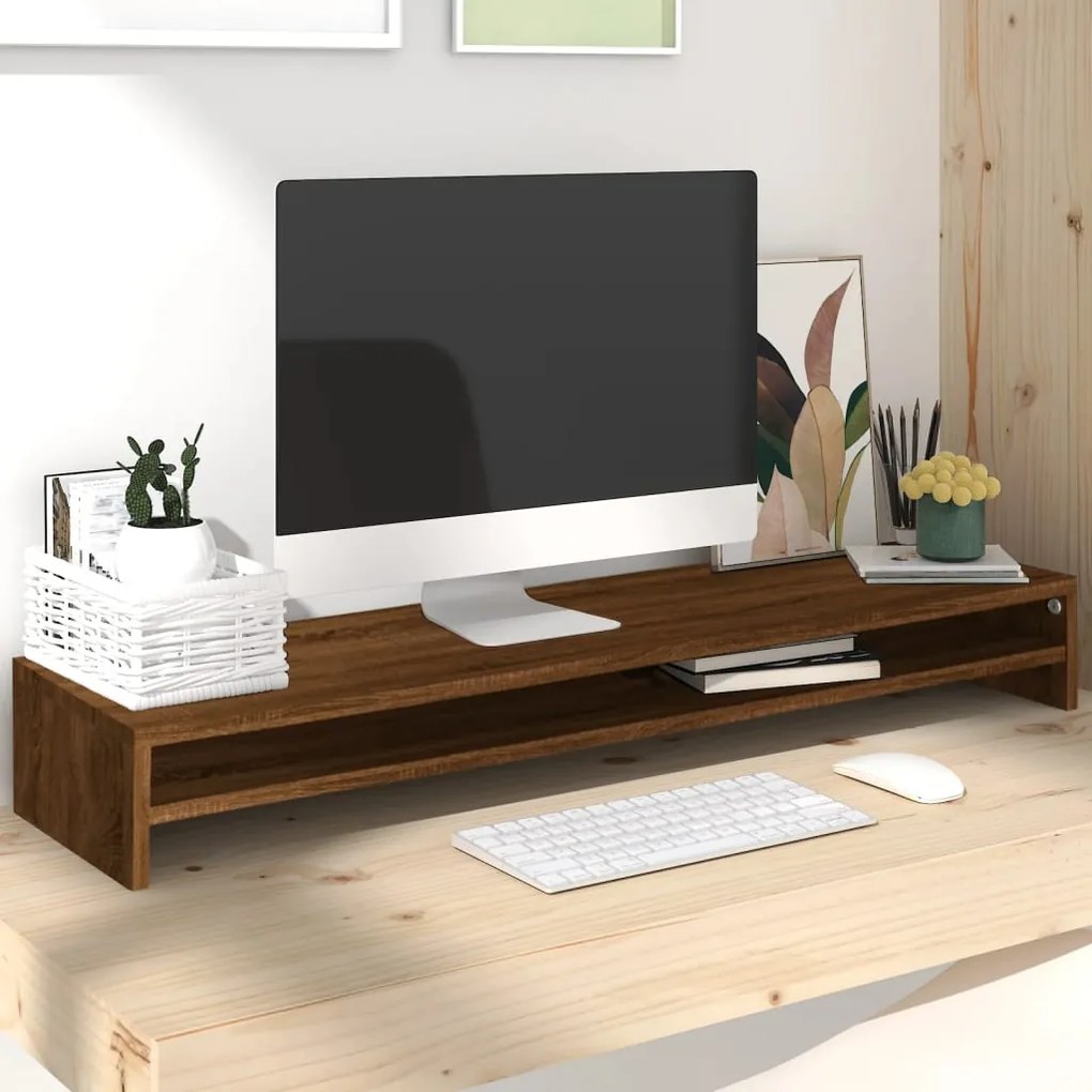 815293 vidaXL Suporte monitor 100x24x13cm derivados madeira carvalho castanho