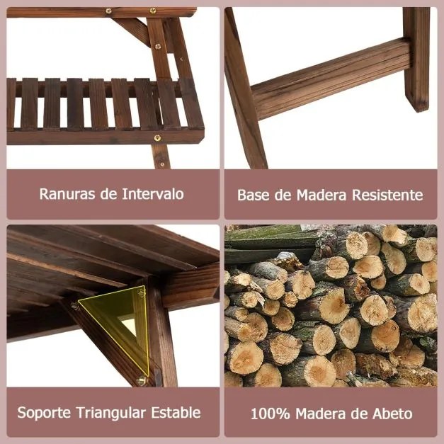 Suporte para plantas de madeira, 3 peças em qualquer combinação Escada para flores carbonizada para interior e exterior Castanho