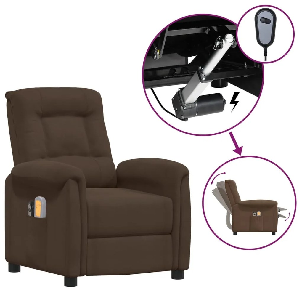 vidaXL Poltrona de massagens elétrica tecido de microfibra castanho