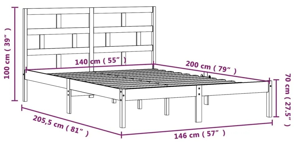 Estrutura de cama 140x200 cm pinho maciço