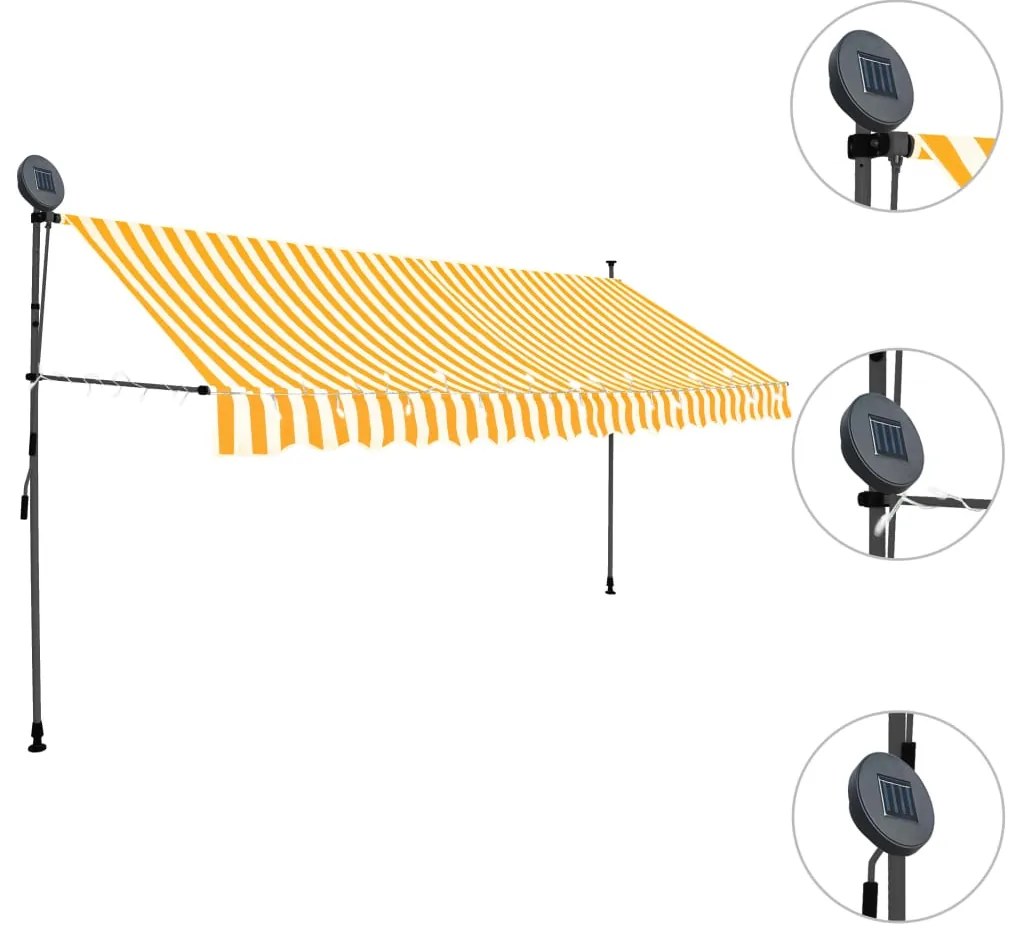 Toldo retrátil manual com LED 350 cm branco e laranja