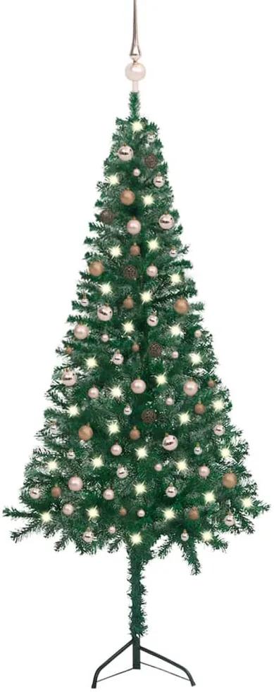 3077956 vidaXL Árvore Natal artif. canto c/ luzes LED/bolas 240 cm PVC verde
