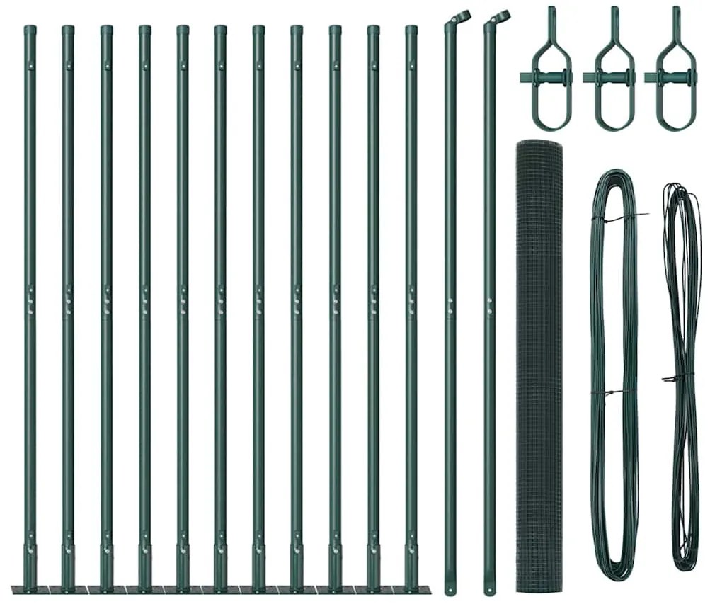 Cerca de Fio Soldado com 13 Postes Flangados Verde 1.4 x 25 m Aço