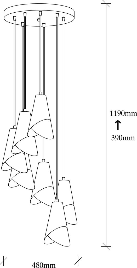 Candeeiro Chandelier Pacman – Preto e Dourado – 48 x 48 cm