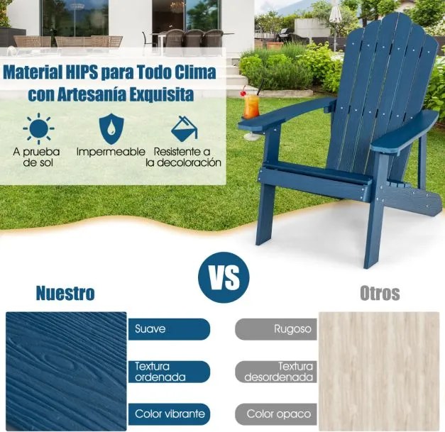 Cadeira de jardim Adirondack com suporte para copos em madeira de grão resistente às intempéries, jardim e terraço Azul