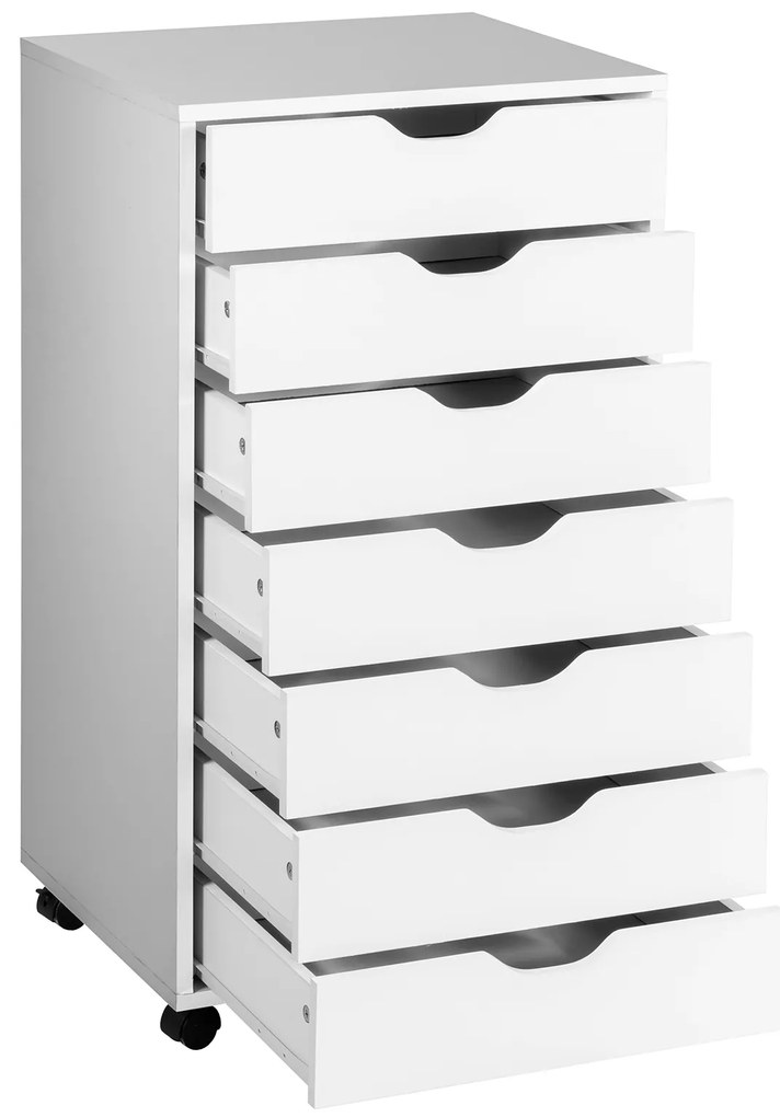 Armário de escritório com rodas com 7 gavetas, rodas bloqueáveis 48 x 40 x 89 cm branco