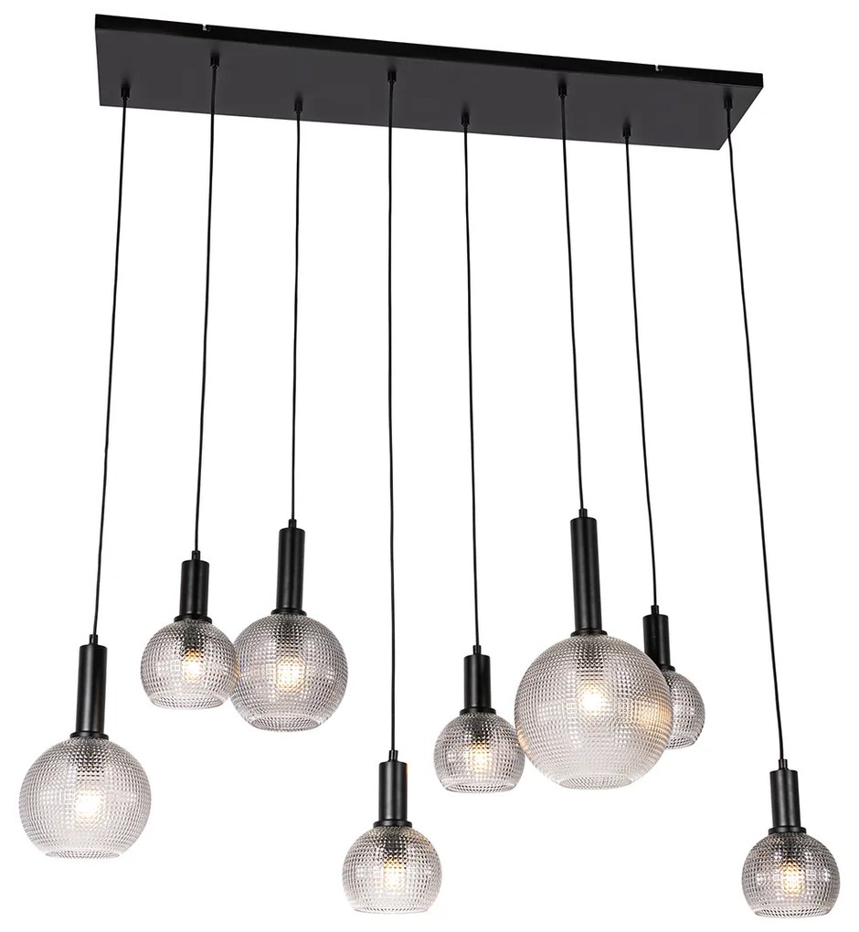 Candeeiro de suspensão design preto com vidro fumê 8 luzes - Chico Design
