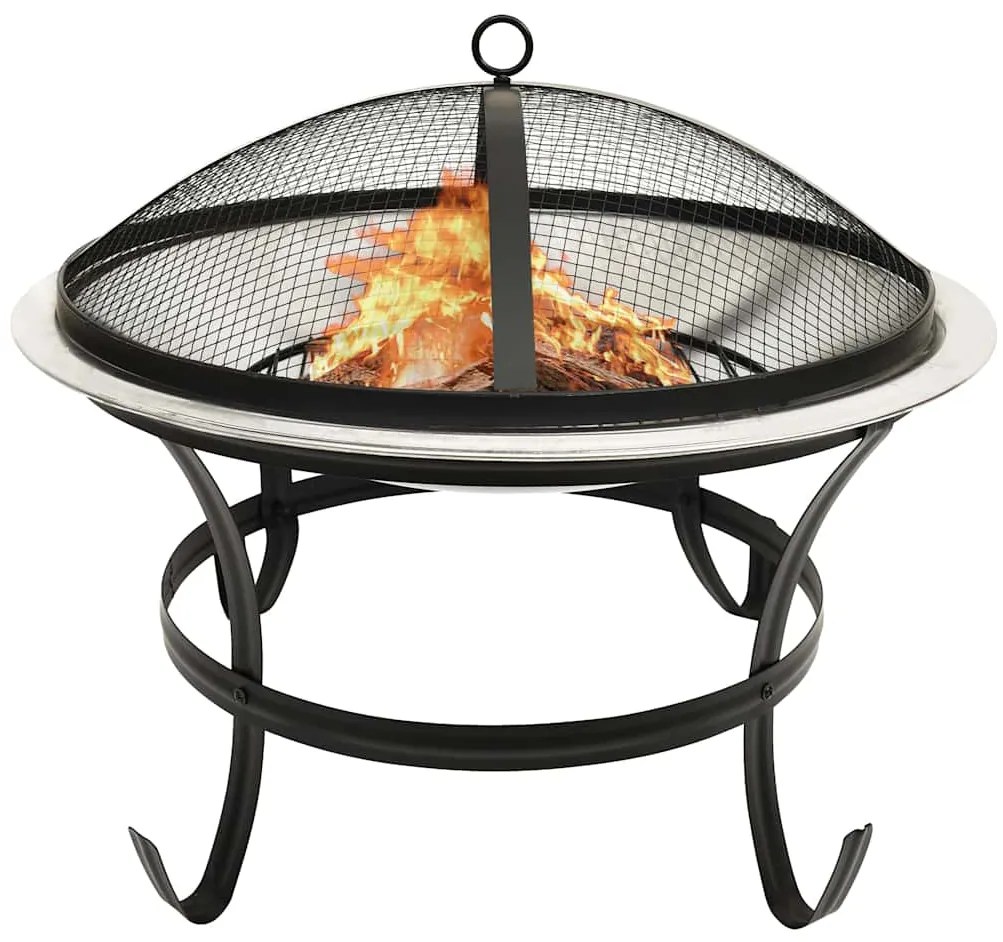 vidaXL Braseira e barbecue 2-em-1 com atiçador 56x56x49 cm aço inox.