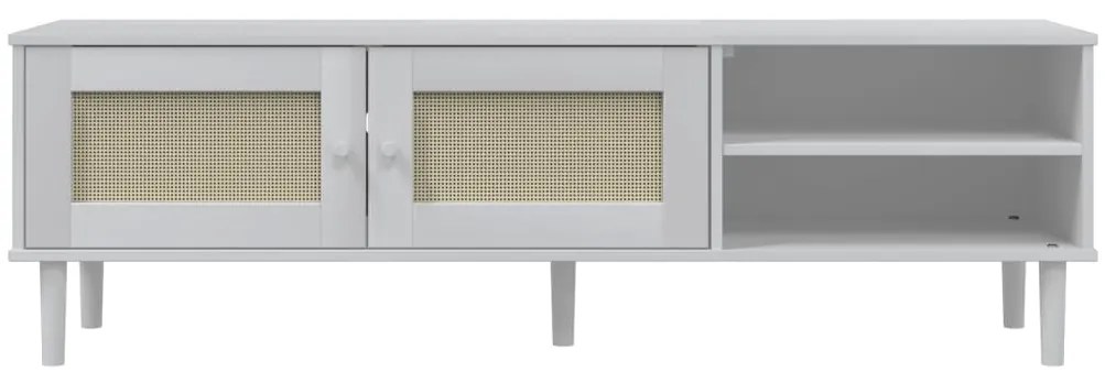 Móvel de TV SENJA aspeto vime 158x40x49 cm pinho maciço branco