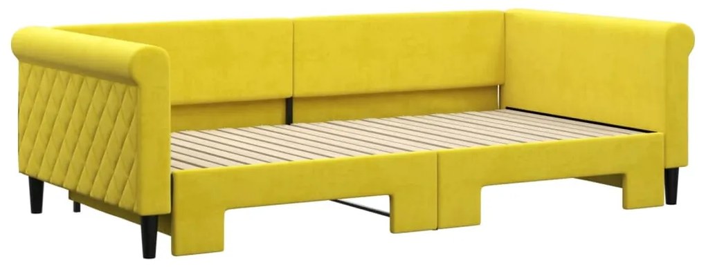 Sofá-cama com gavetão 100x200 cm veludo amarelo