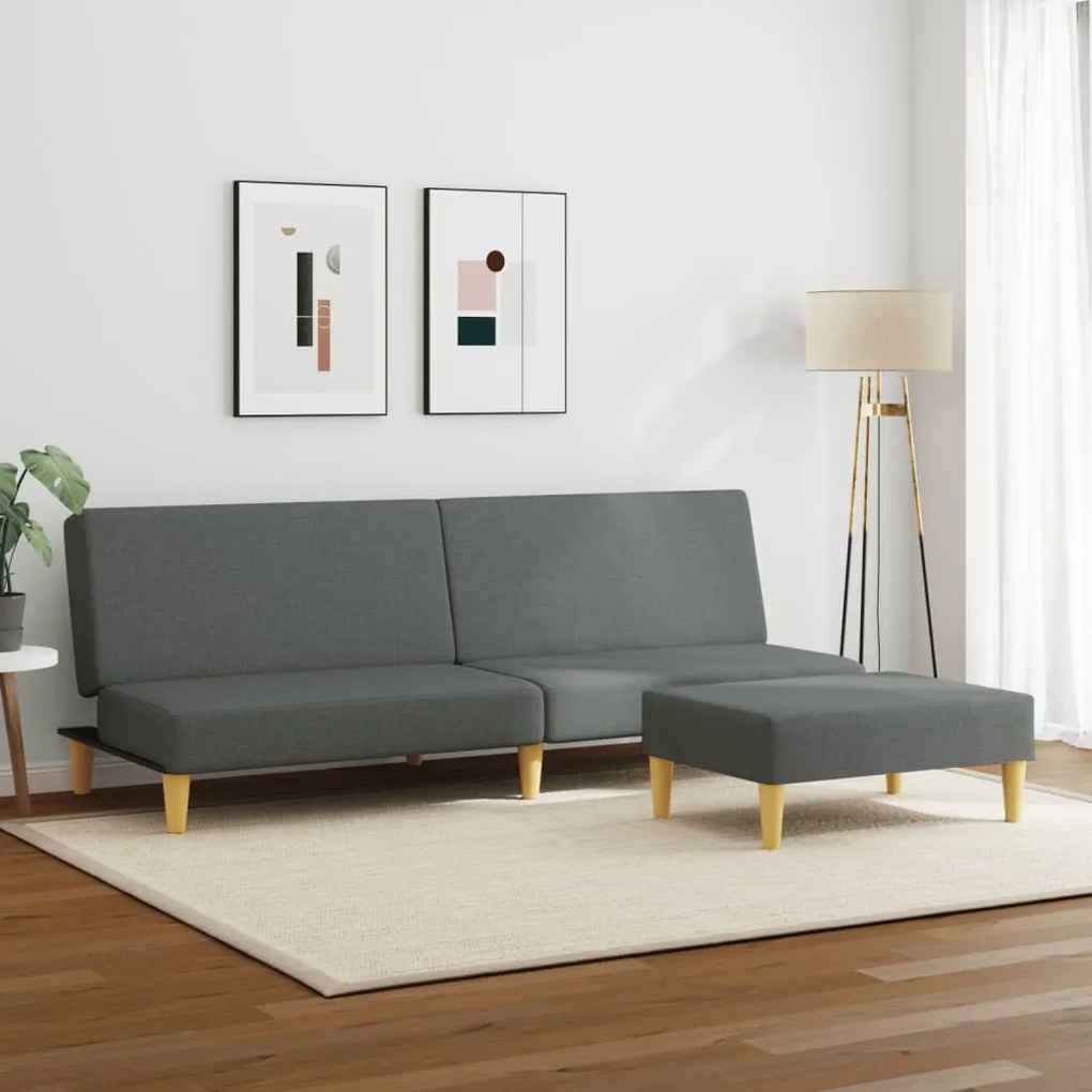 vidaXL Sofá-cama de 2 lugares c/ apoio de pés tecido cinzento-escuro