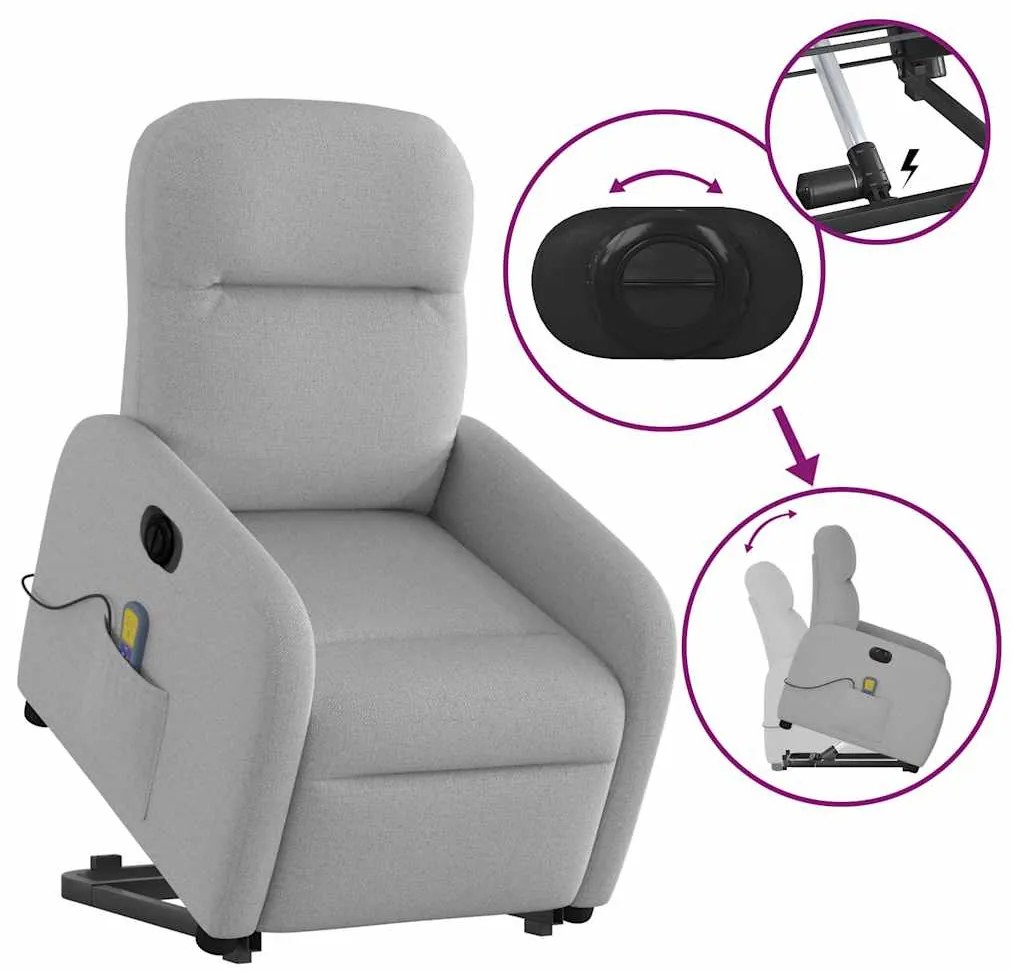 Poltrona elétrica elevatória massagens tecido cinzento-nublado