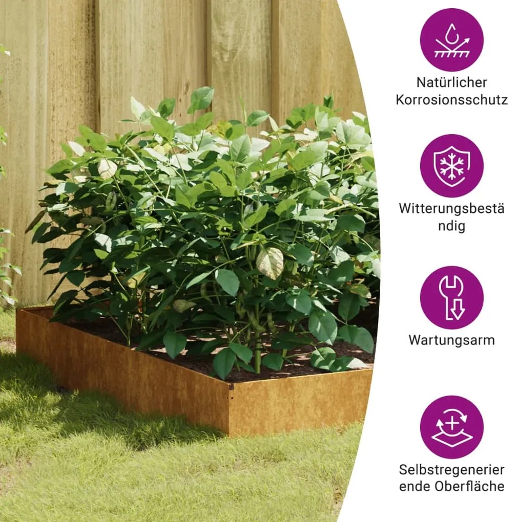 Canteiro elevado de jardim 100x100x26 cm aço corten