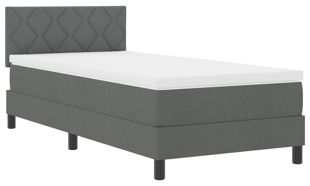 Cama Box Spring com Colchão &amp; LED Cinza Escuro 90x190 cm Tecido