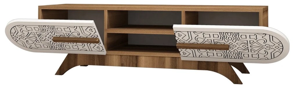 Móvel TV Defne – Nogueira e Branco – 145x37x37 cm