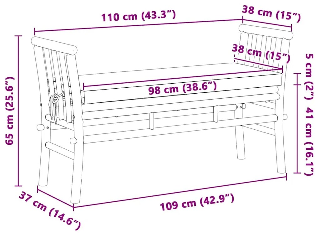Banco de Jardim vidaXL com Almofada de 110 cm em Bambu