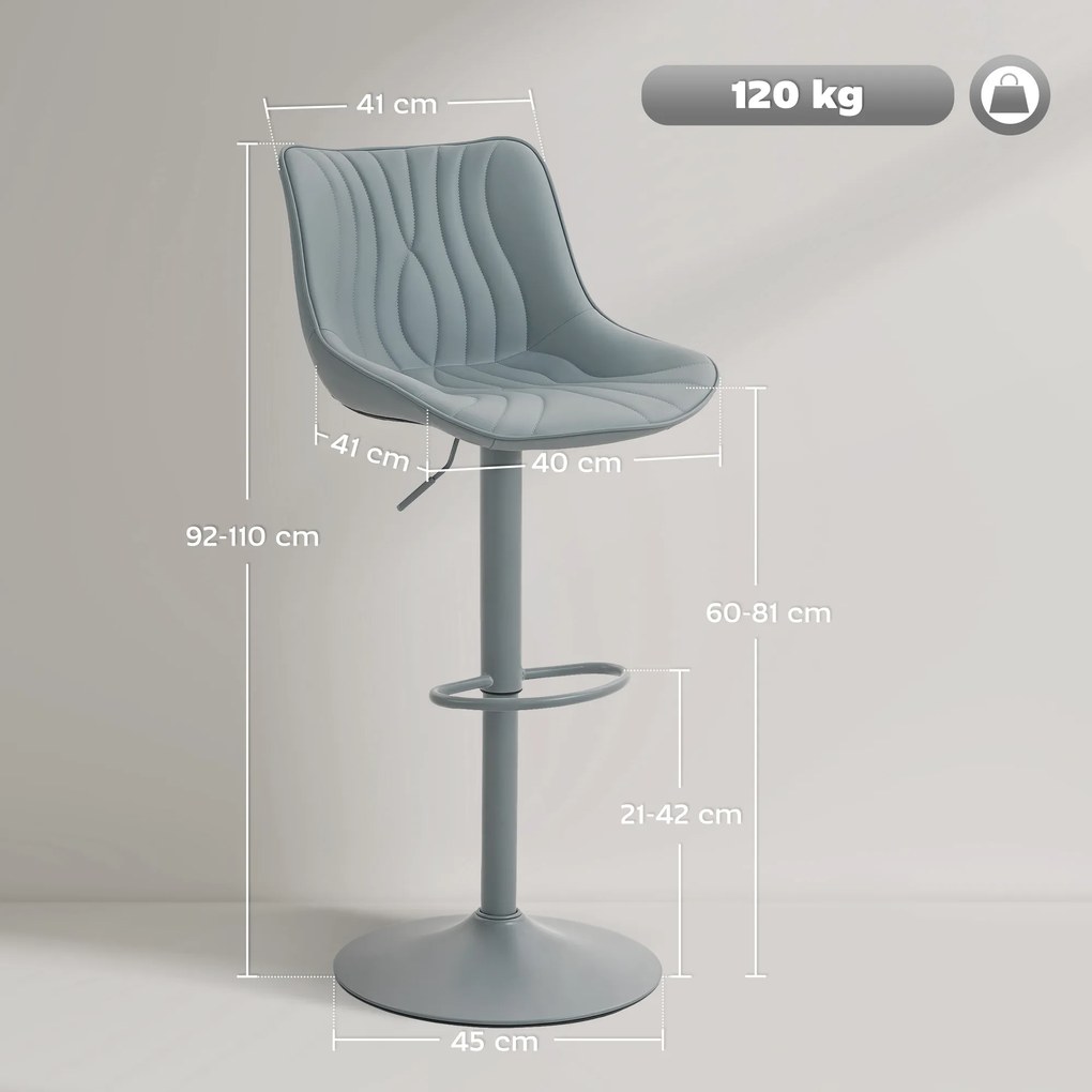 Conjunto de 2 Bancos de Bar Bancos Altos de Cozinha Giratórios com Altura Ajustável e Couro Sintético 47,5x54x92-110 cm Cinzento